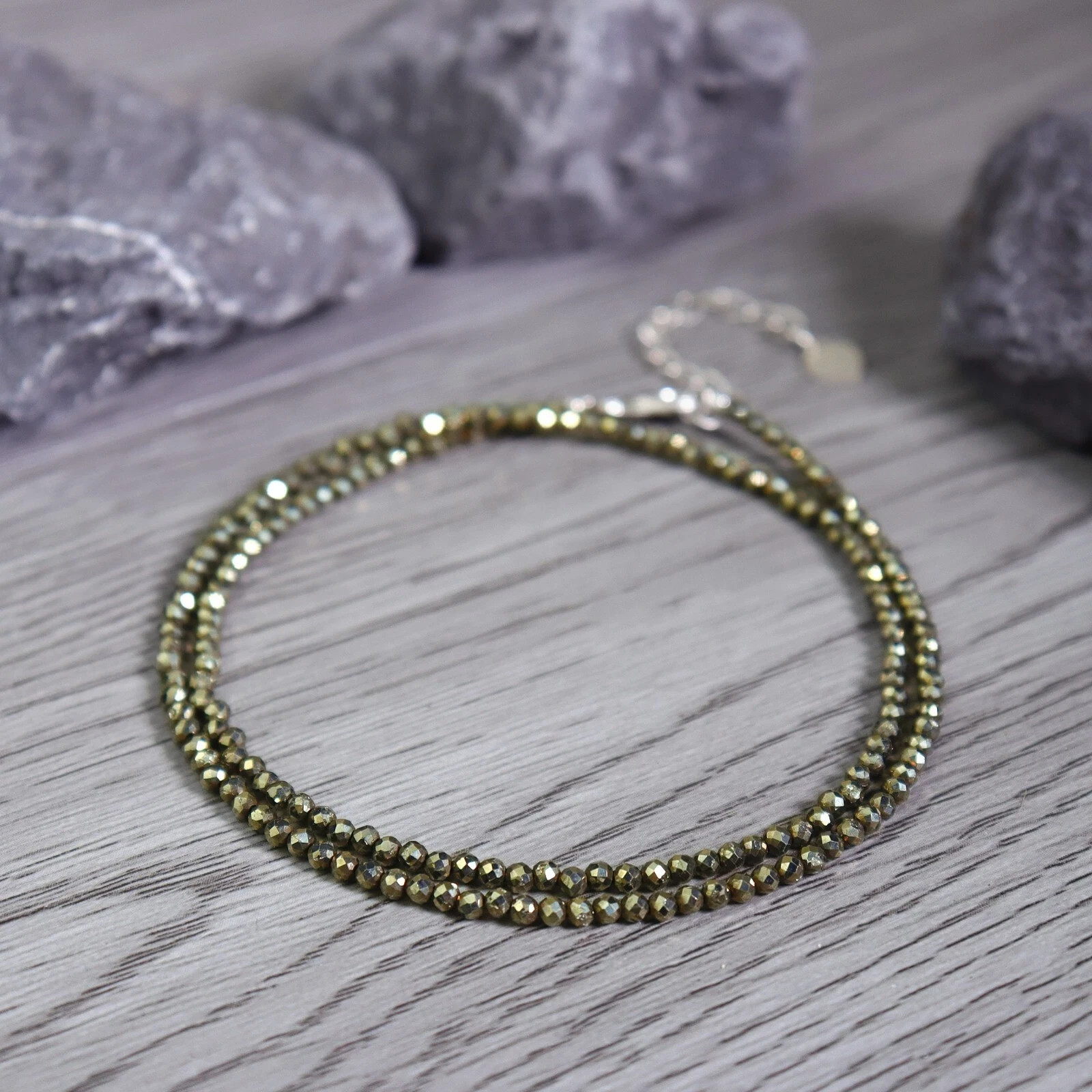 Natural Pyrite 2mm Beaded Choker Minimalist Dainty Gemstone Women Necklace Gift