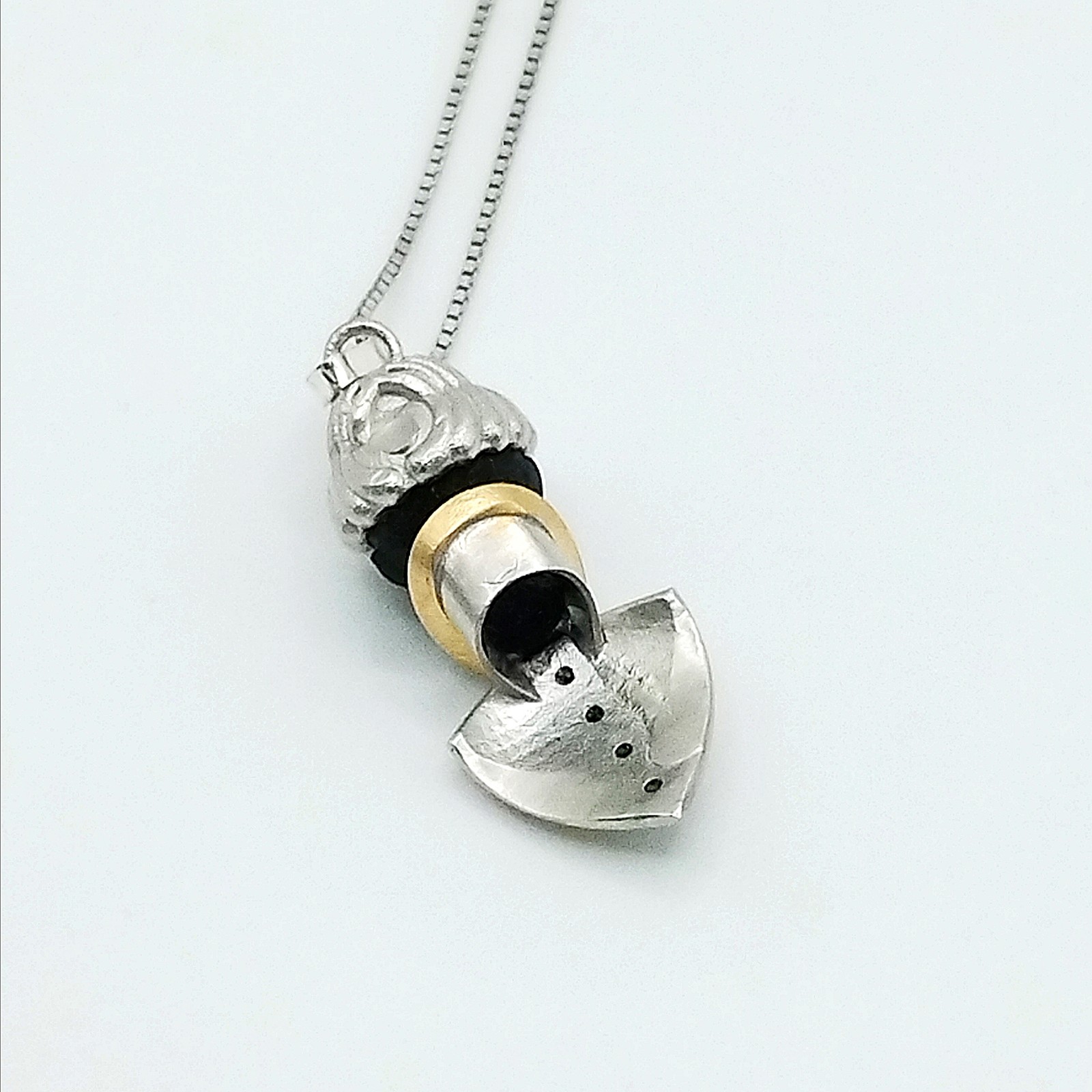 Moretto Venetian 925 Silver Handcrafted Necklace with Black Spinel