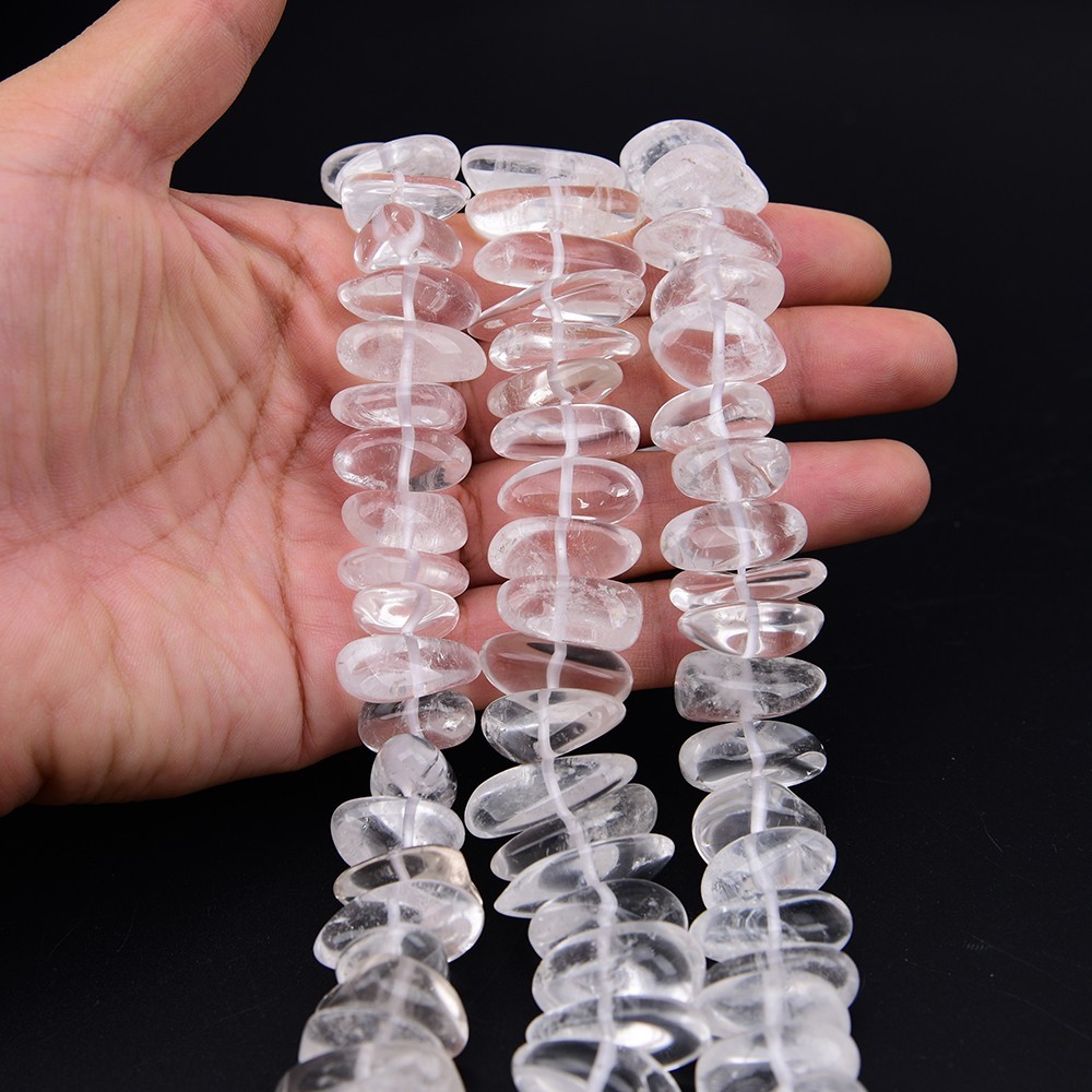 Natural Clear Rock Quartz Smooth Crystal Nugget Loose Space Beads 16” Jewelry
