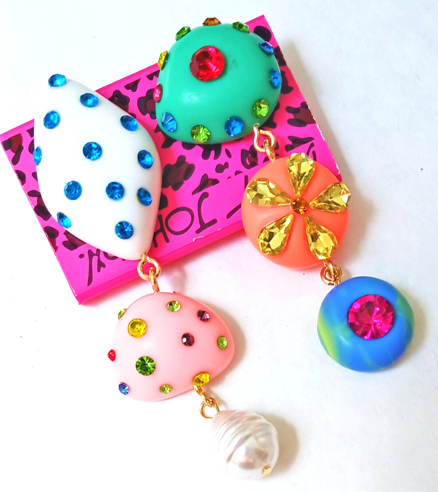 Funky RAINBOW Color FRUIT Flower Pearl TASSEL Betsey Johnson Dangle Earrings H5