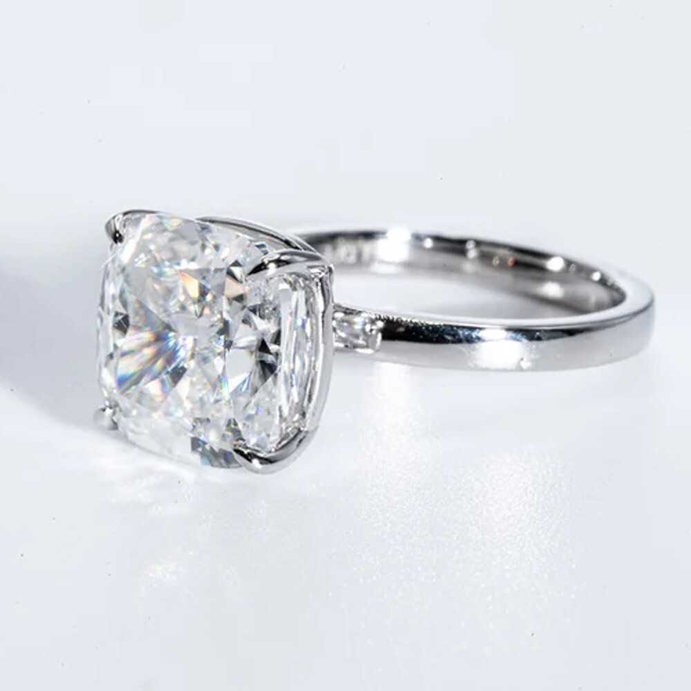4.76 Ct Cushion Cut Moissanite Solitaire Engagement Ring 14K White Gold Plated
