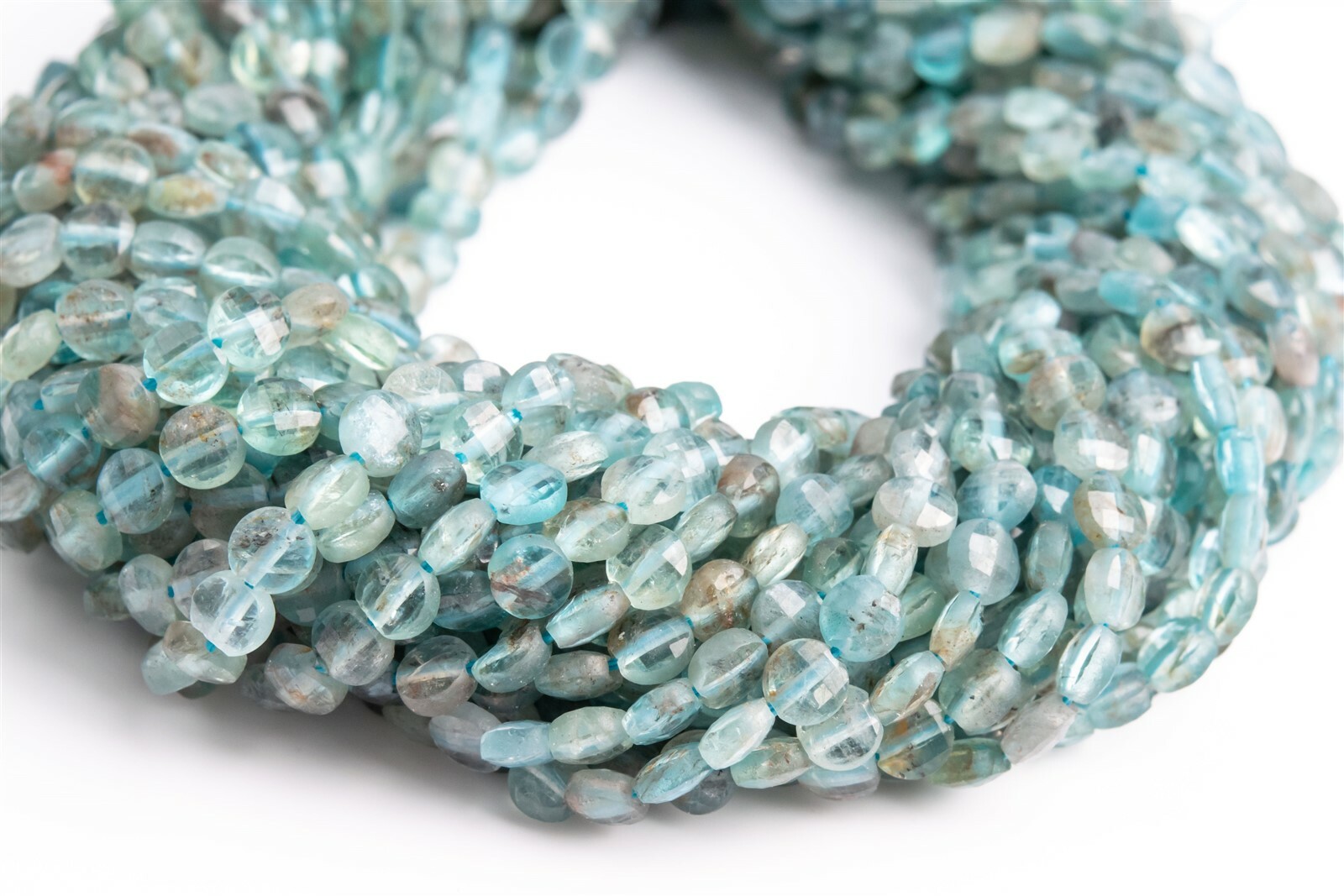 4x2MM Light Blue Aquamarine Faceted Flat Round Button Genuine Natural Loose Bead