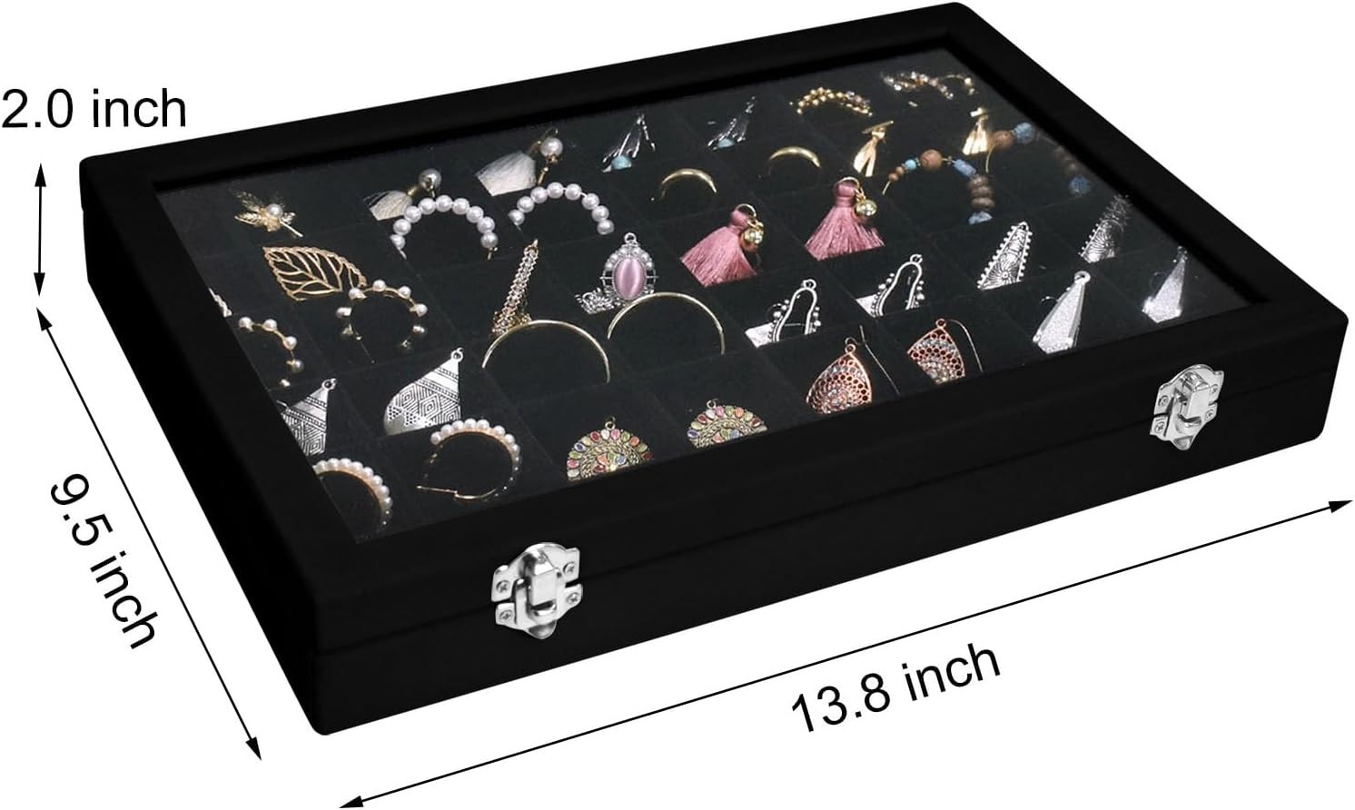 Elegant 48-Grid Velvet Jewelry Organizer with Transparent Lid