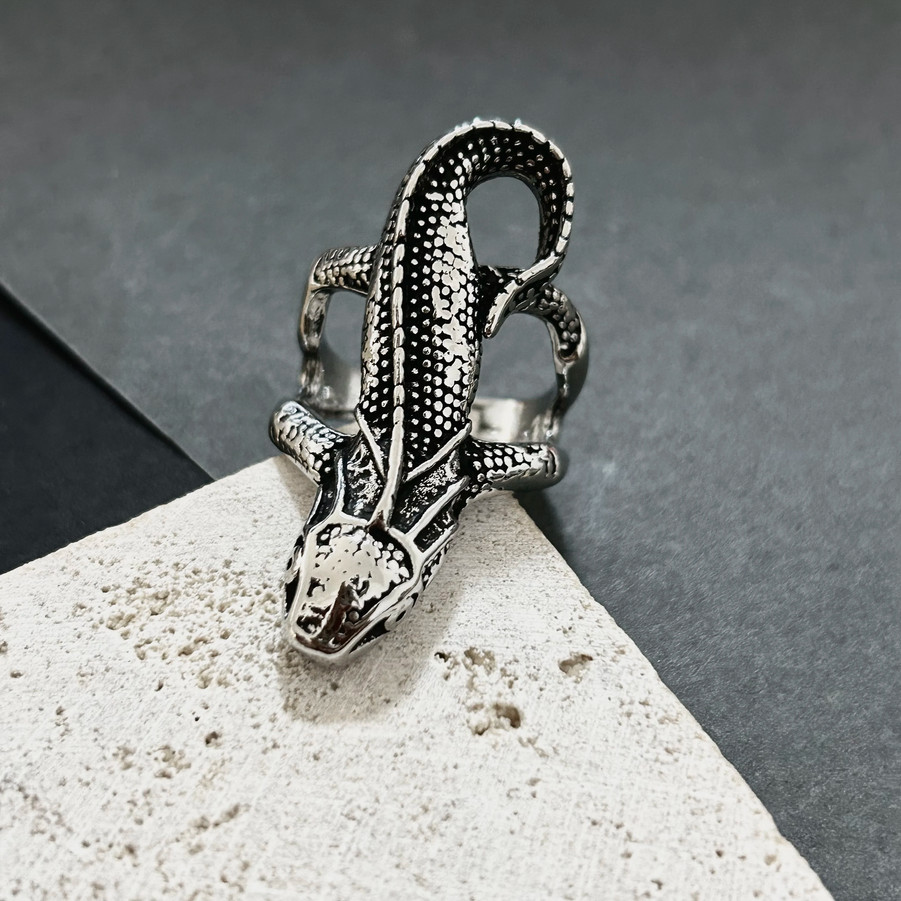 Lizard Iguana Open Ring Jewelry Predator Animal Reptile Adjustable Resizable