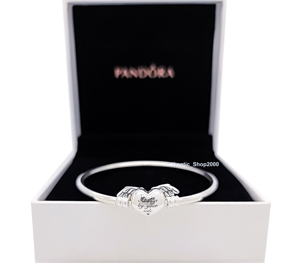 NEW Authentic PANDORA 925 Silver Winged Heart Bangle Charm Bracelet 599379C00