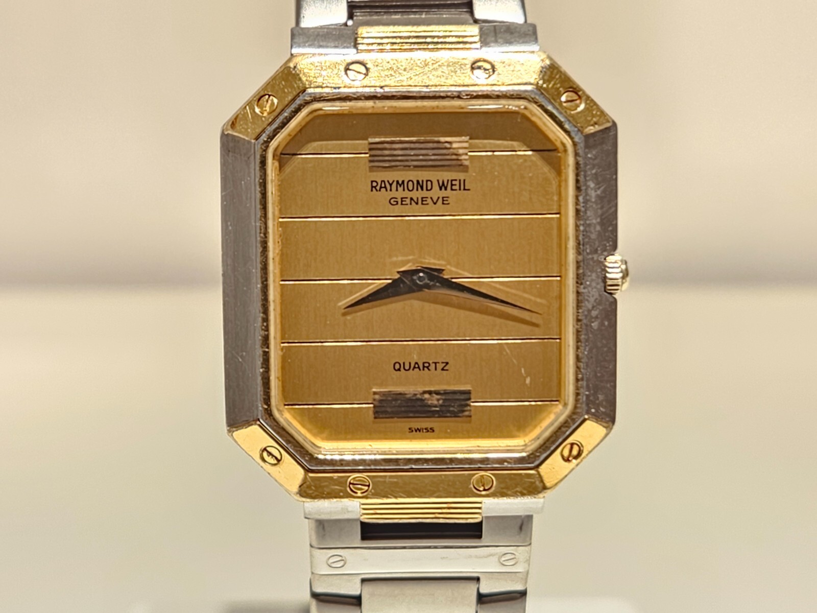 VINTAGE RARE RECTANGLE MEN’S TWO TONE ST. STEEL QUARTZ WATCH “RAYMOND WEIL” 9034