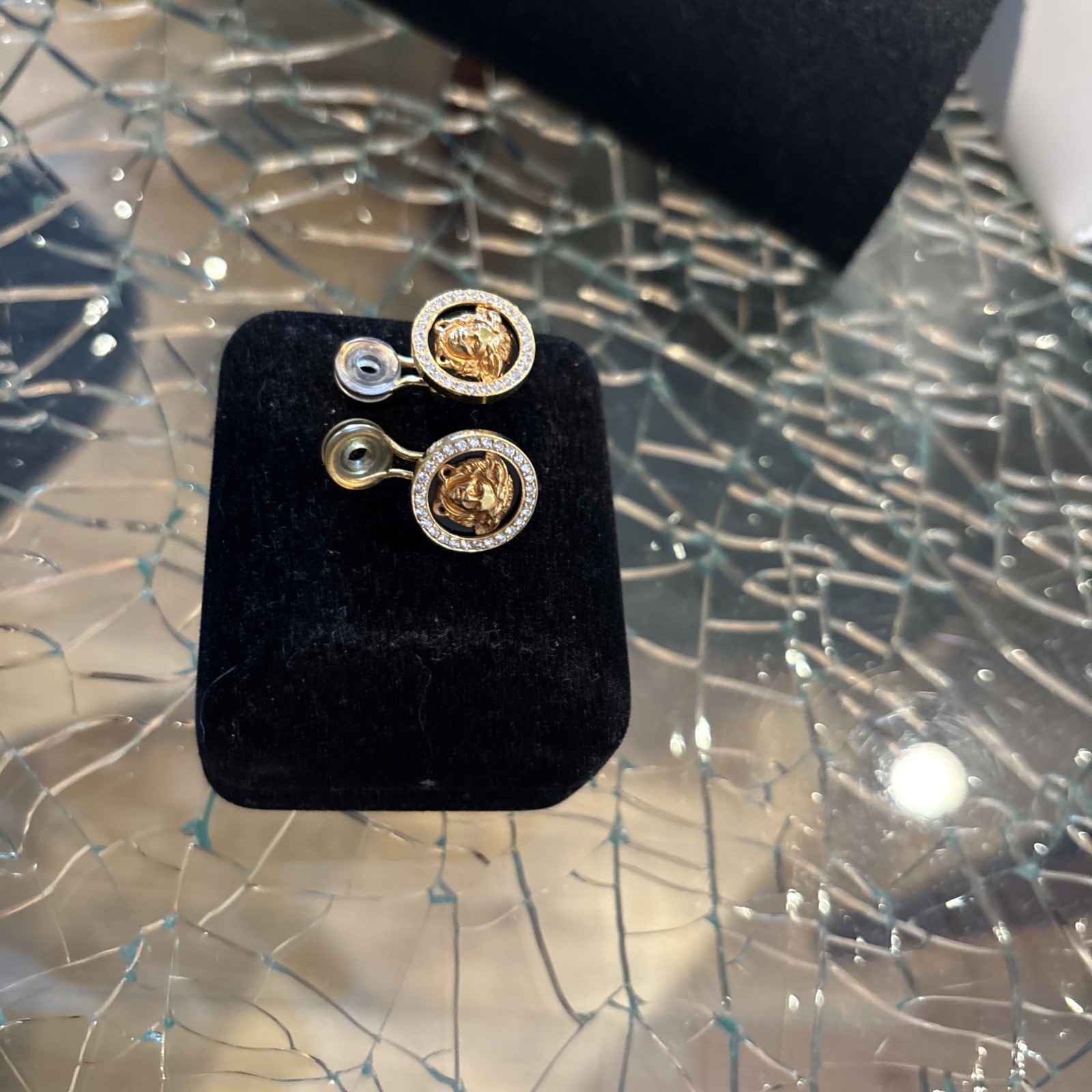 GIANNI VERSACE ATELIER MEDUSA 18K SOLID DIAMOND YELLOW GOLD PIERCED EARRINGS