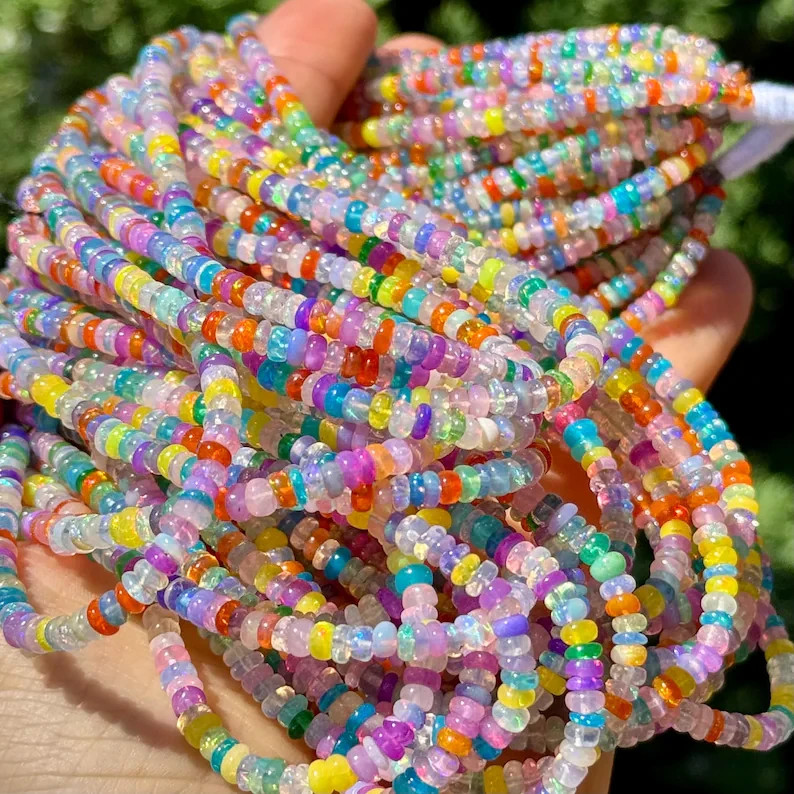 Disco Opal Beads, 3mm to 4mm, Ethiopian Opal Beads, Multi Color Opal Beads,