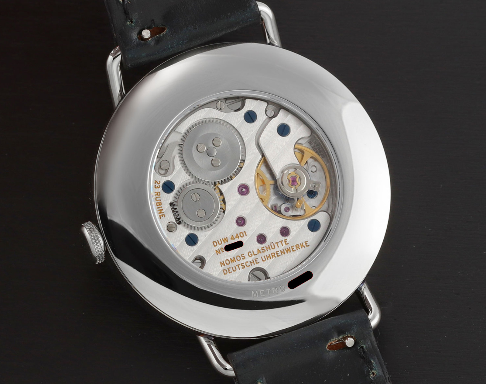 Nomos Metro 37mm Silver Stainless Steel Case with Black Leather Strap Men’s…