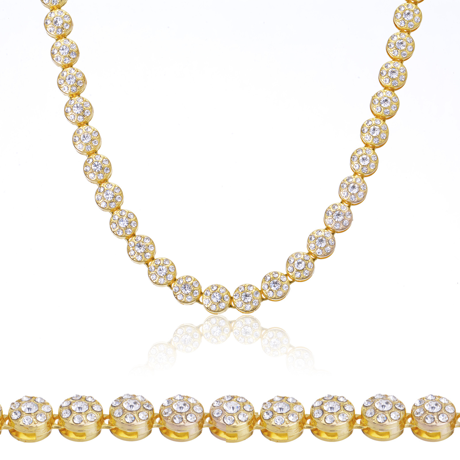 Men’s Gold Toned Flower Stoned Iced 10 mm 20″ 24″ 30″ 36″ CZ Chain Necklace