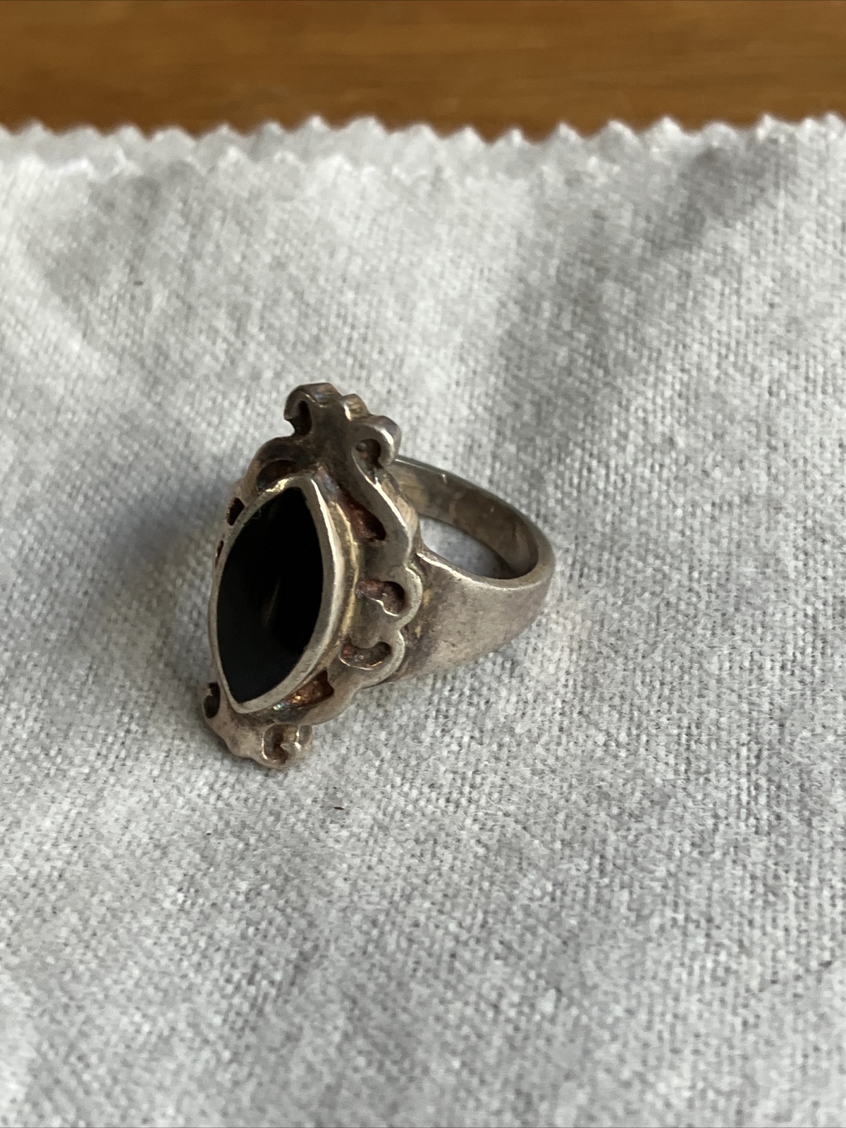 Vintage Sterling Silver Black Onyx Marquis Ring Size 7.25 8.8 Grams ~ J43