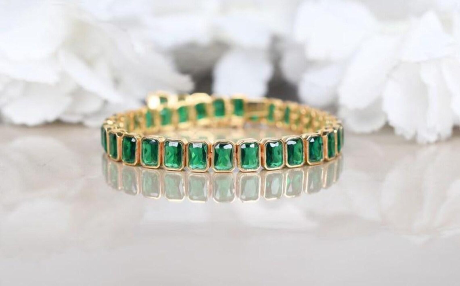 18Ct Lab Created Emerald Bezel Set Tennis Bracelet in 14k Yellow Gold Plated