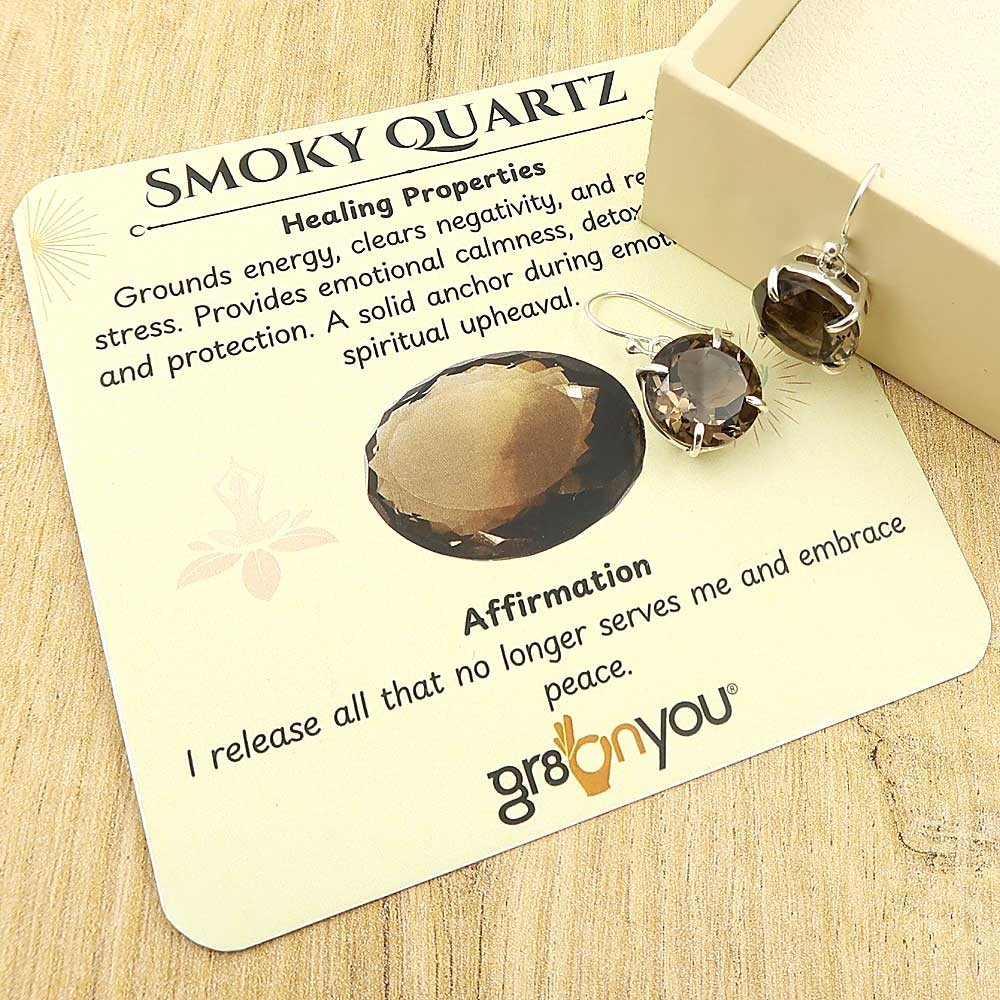 gr8onyou Genuine Brown Round SMOKY QUARTZ Earrings Hallmarked Silver Premium