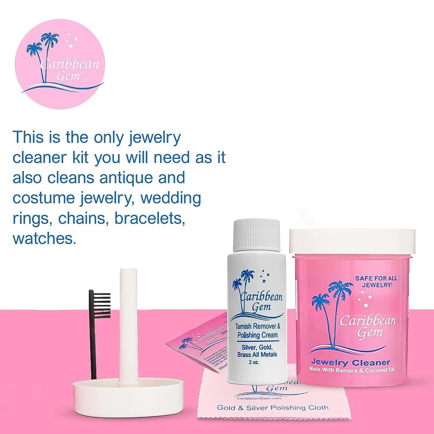 Luxury All-Purpose Jewelry Cleaner Kit – 8oz Natural Solution & Polishing Cream