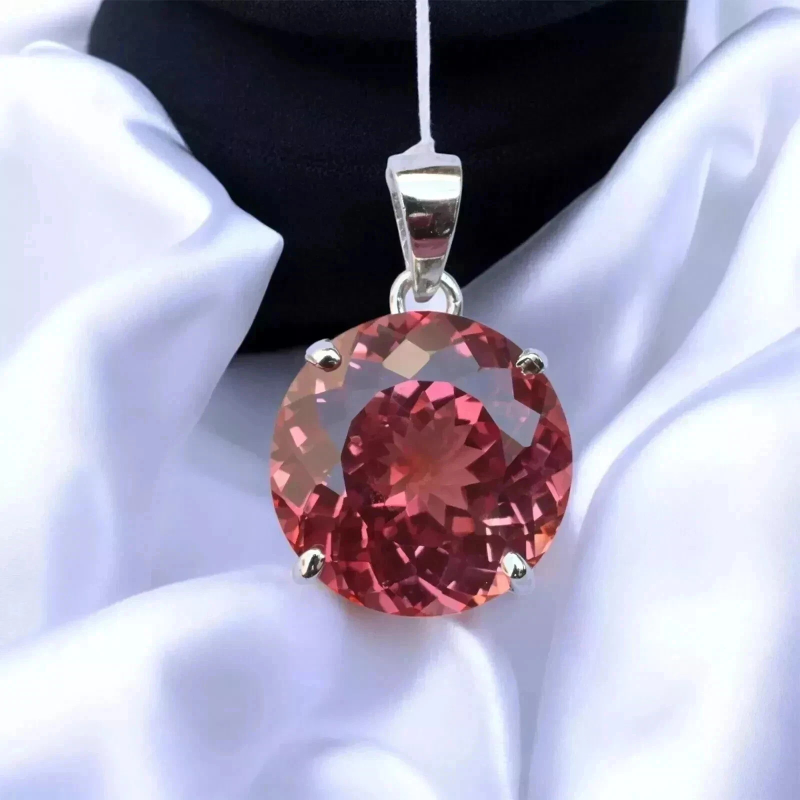 Natural 25 Ct Round Padparadscha Sapphire 925 Silver Pendant Certified Gemstone