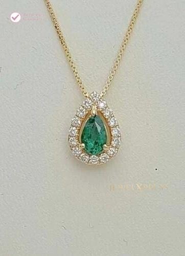 1.20CT Pear Cut Natural Emerald & Diamond Halo Pendant For Wife 14k Yellow Gold
