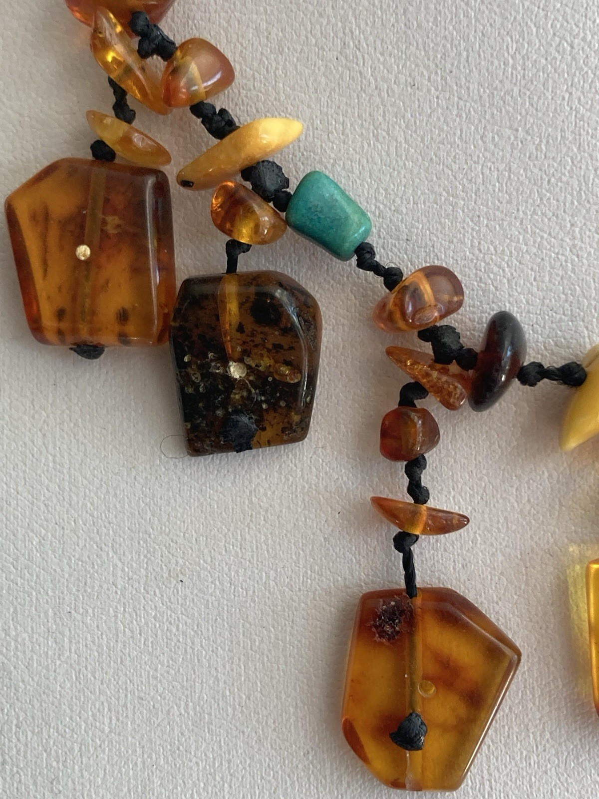 Vintage Necklace Baltic butterscotch amber, turquoise Chips 16.5″ Artisan OOAK