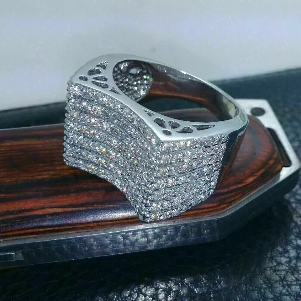 3 Ct Round Cut Real Moissanite Men’s Wedding Band Pinky Ring 925 Sterling Silver