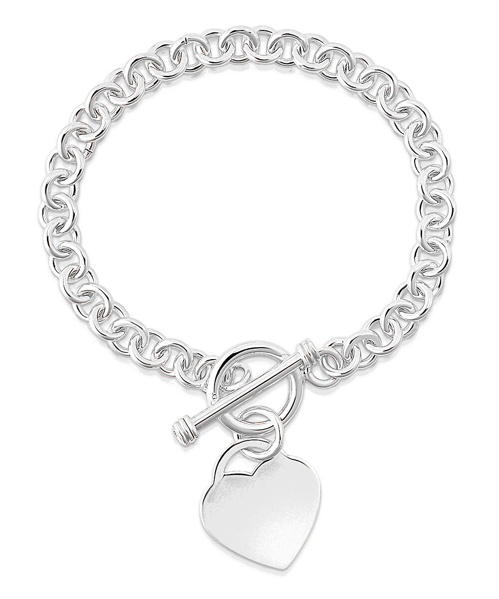 Verona Jewelers Womens Gold Plated Link Toggle Heart Charm Bracelet