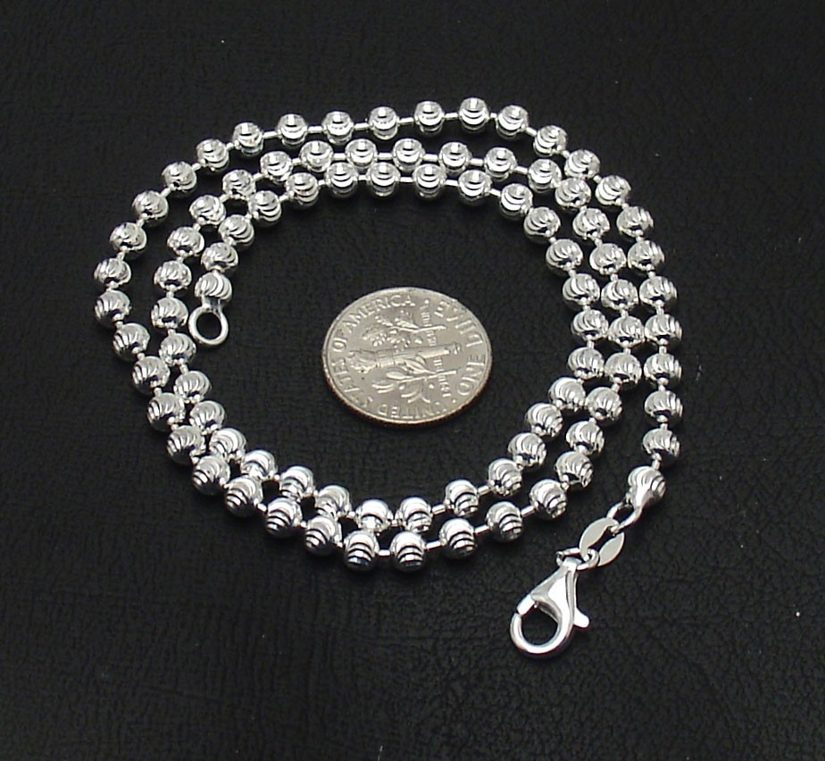 20″ 4mm Italian Moon Cut Ball Bead Chain Necklace Solid Real 925 Sterling Silver