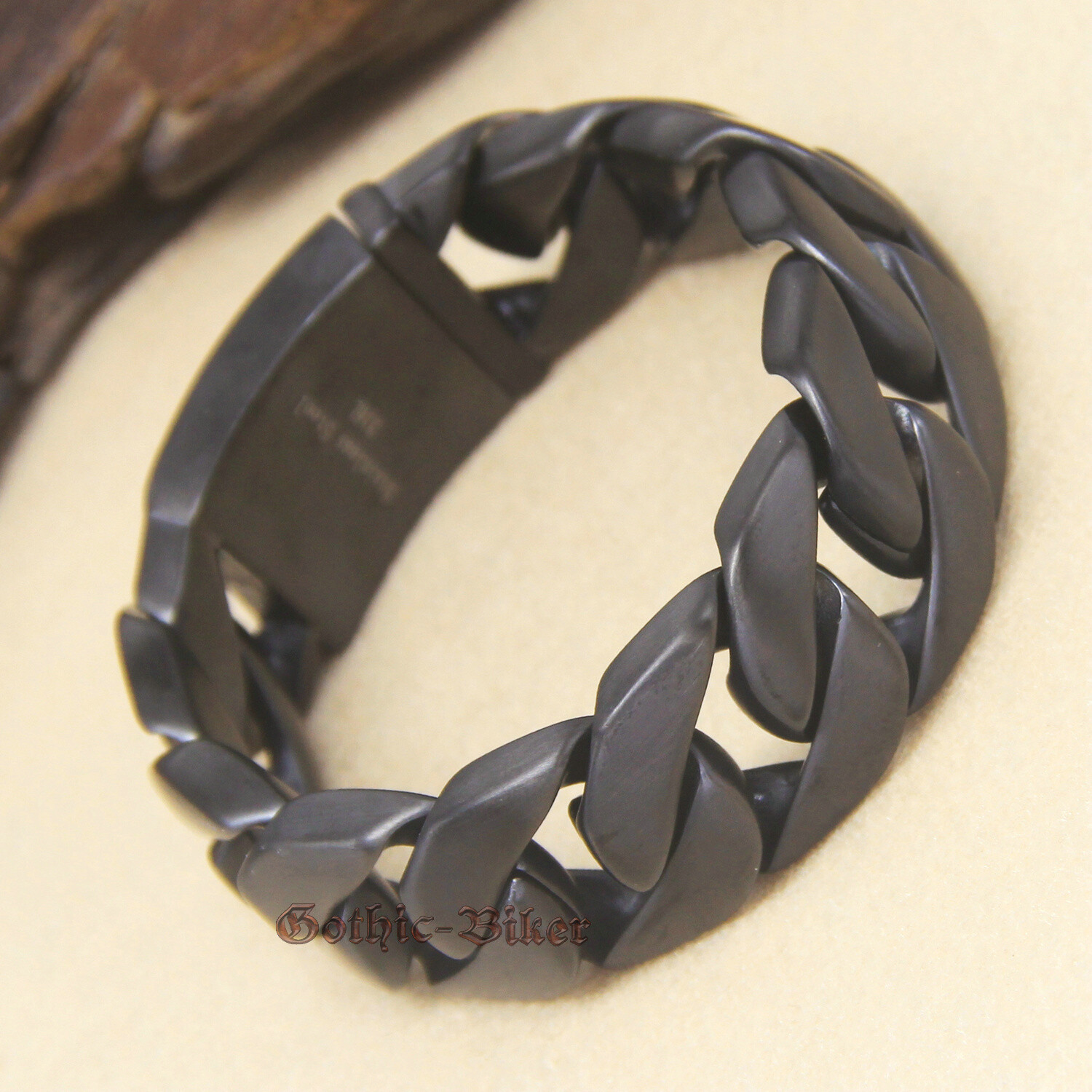 Heavy Mens Curb Cuban Chain Link Bracelet Stainless Steel Black Brush Matte 24mm