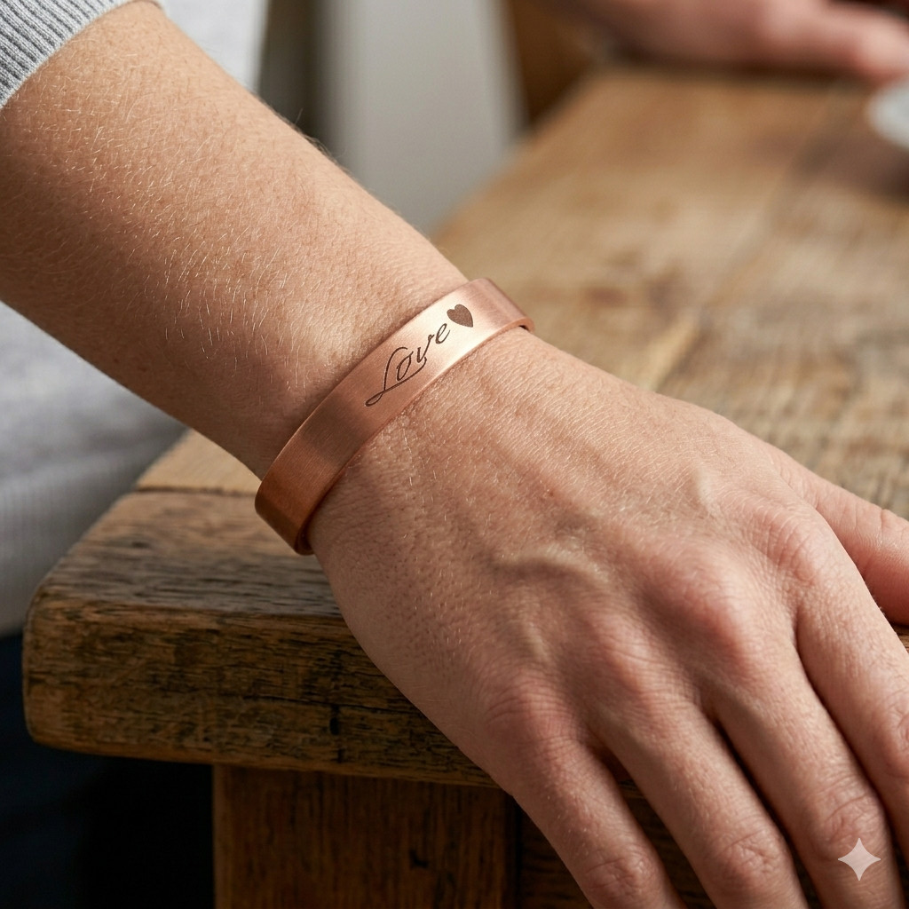 2 Pack Pure Copper Magnetic Bracelet Solid Copper Cuff FAITH CROSS LOVE HEART
