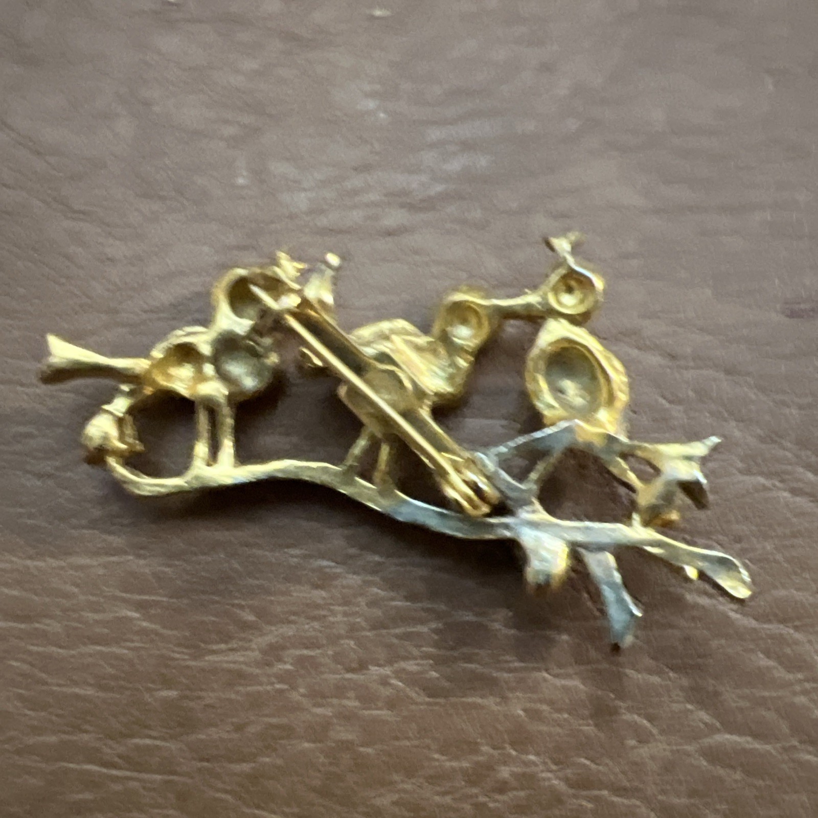 Vintage Gerry’s 3 Birds on Branch Rhinestone Brooch Pin Gold Tone