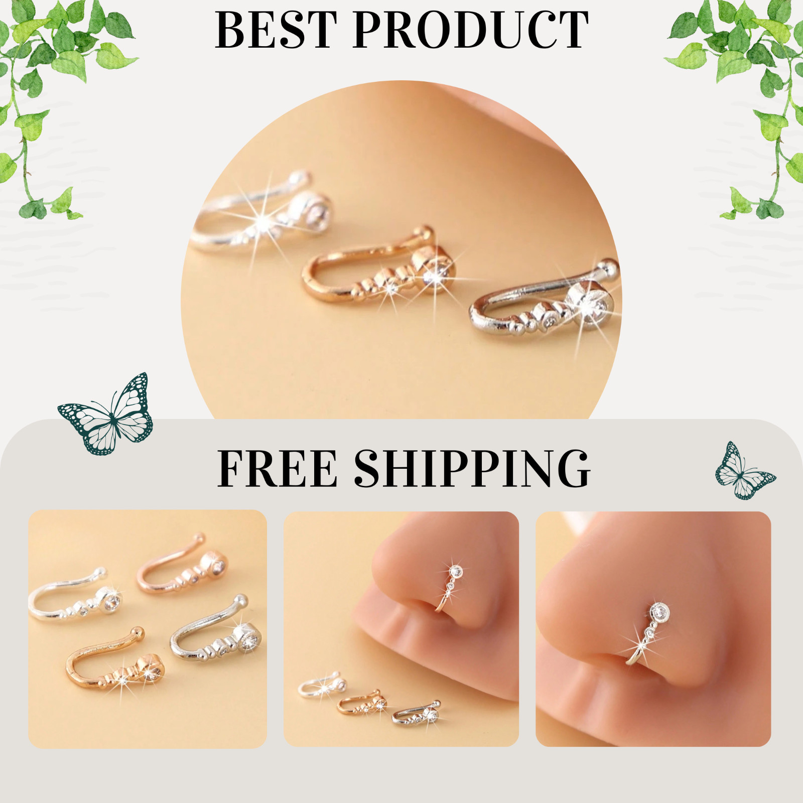 4pcs Nose Rings Non Piercing U-Shaped Nose Stud Elegant Style Non Ring For Women
