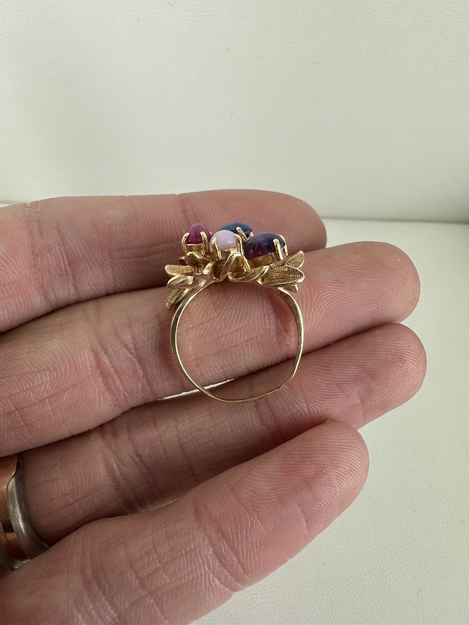 Vintage 14k Gold Linde Star Sapphire Ruby Cluster Floral Cocktail Ring 7