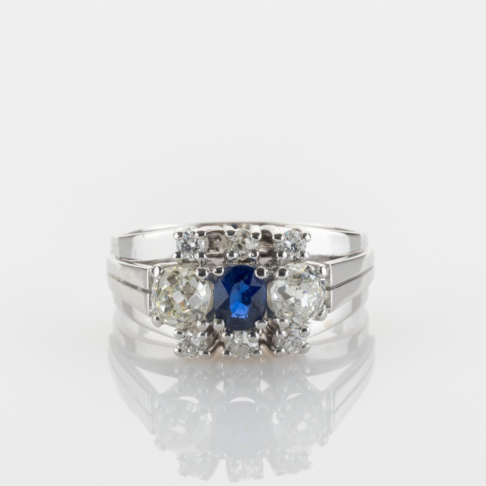 0.30ct Sapphire & 1.24ct Old-Cut Diamond Ring in 14K White Gold