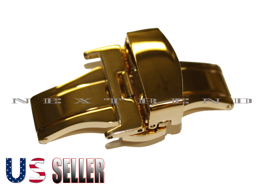 Gold Stainless Steel Butterfly Deployment Clasp Buckle With Push Button