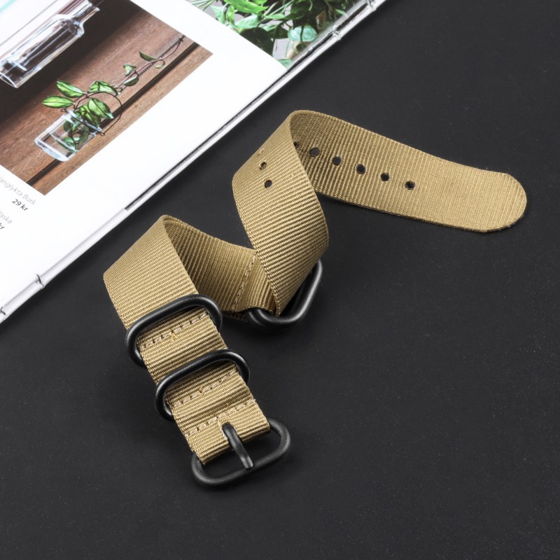 Quality One Piece Thicked Nylon Canvas Watch Band Strap 18/20/22/24mm Five-ring