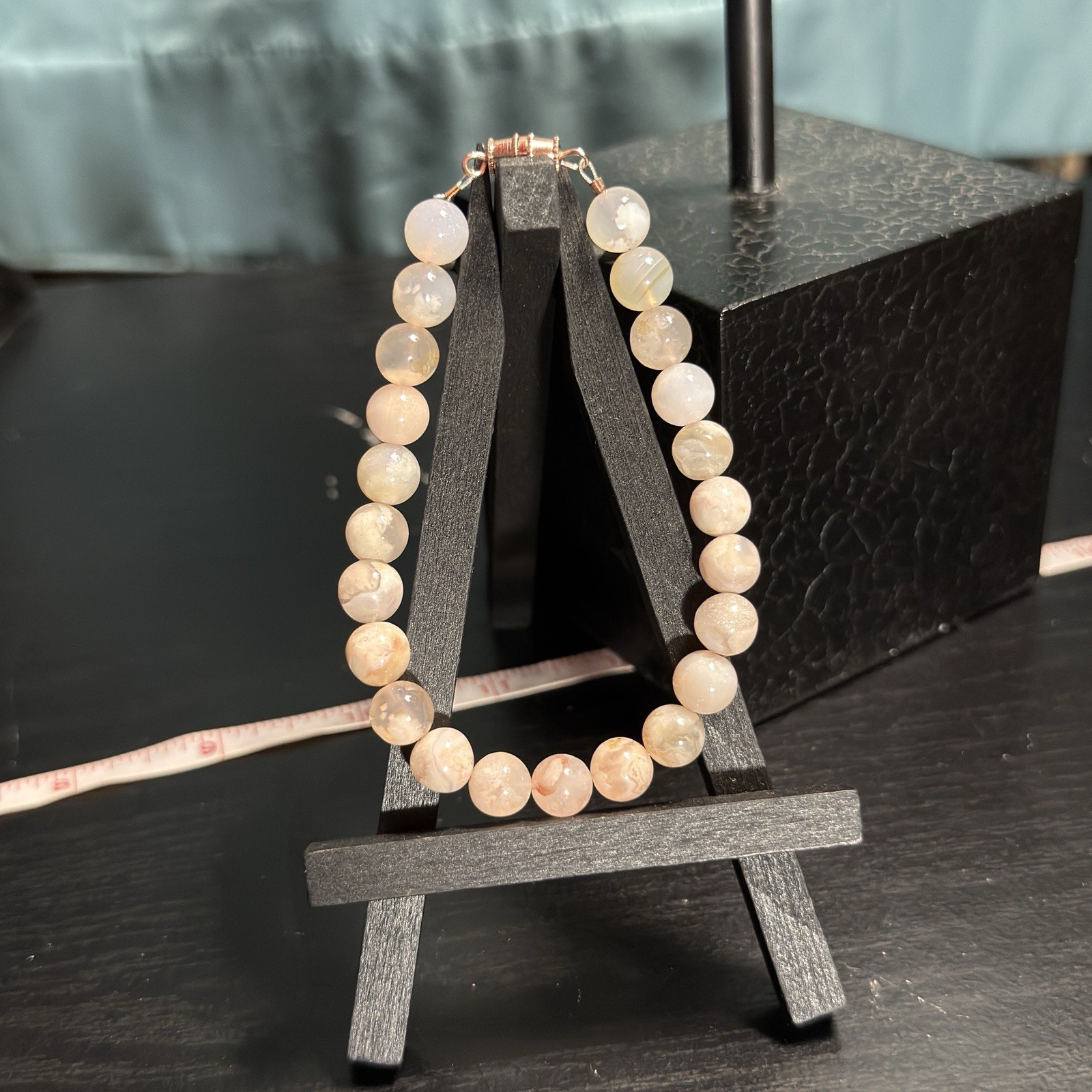 Flower Agate Natural Gemstone Bead Bracelet | Smooth Round 8mm