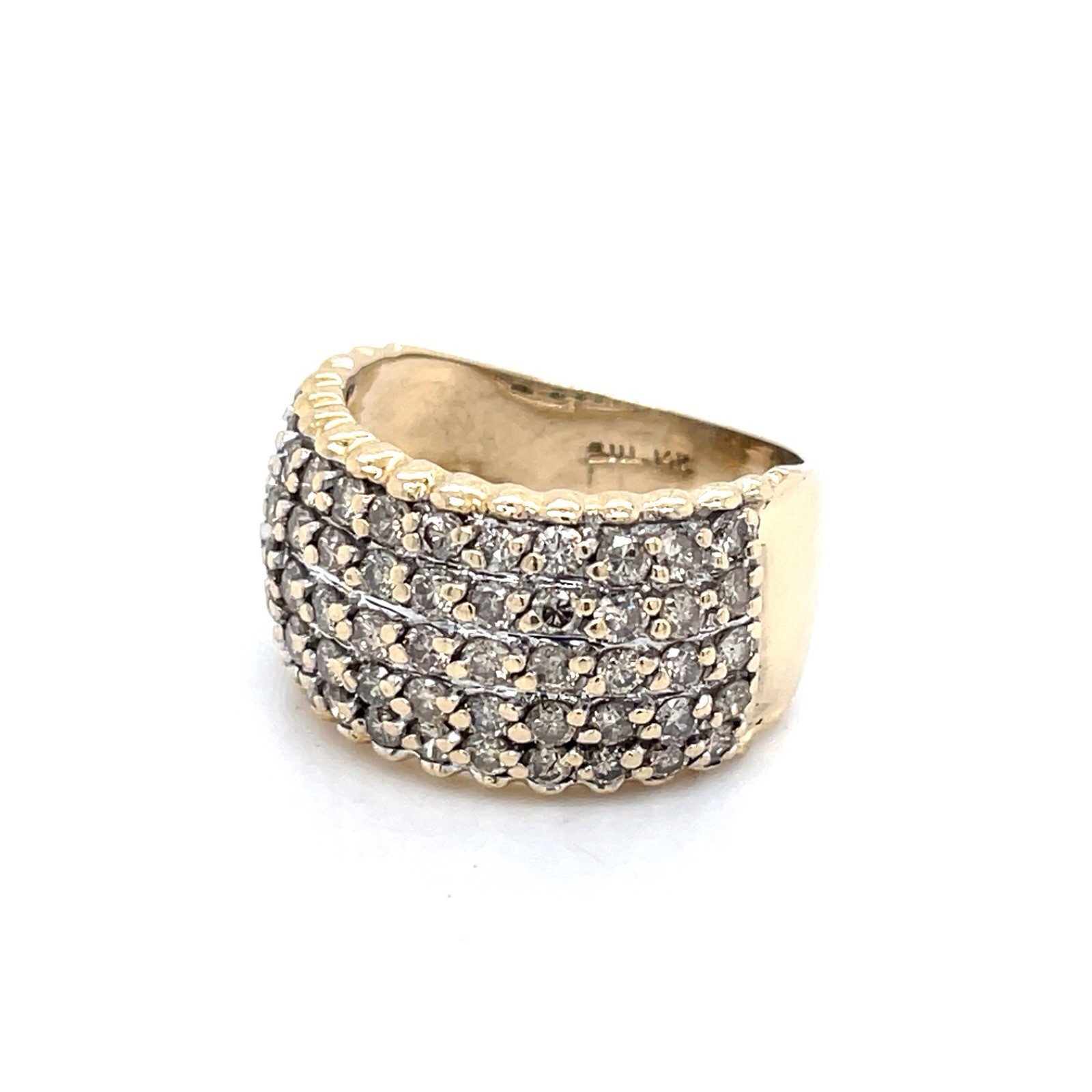 14k Yellow Gold 5 Row 1 Ct Tw Diamond Band Ring Size 7 – 6.3 Grams