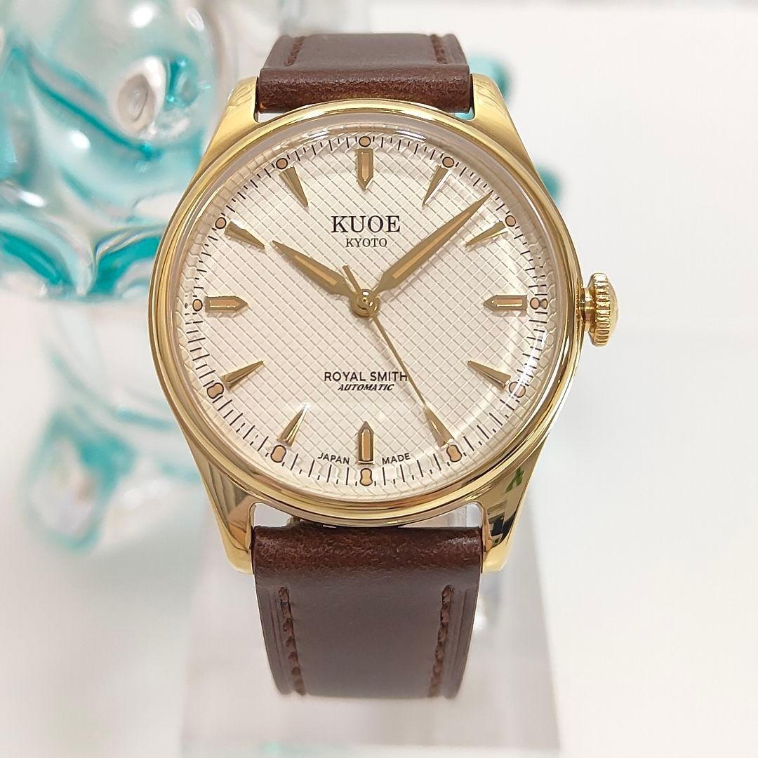 KUOE ROYAL SMITH 90-006 Gold Ivory Waffle Automatic Watch 35mm Miyota 9039