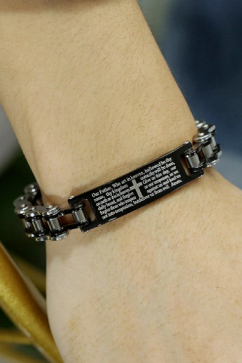 Lord’s Prayer Armor of God Wristband Bike Chain Stainless Steel Cross Bracelet