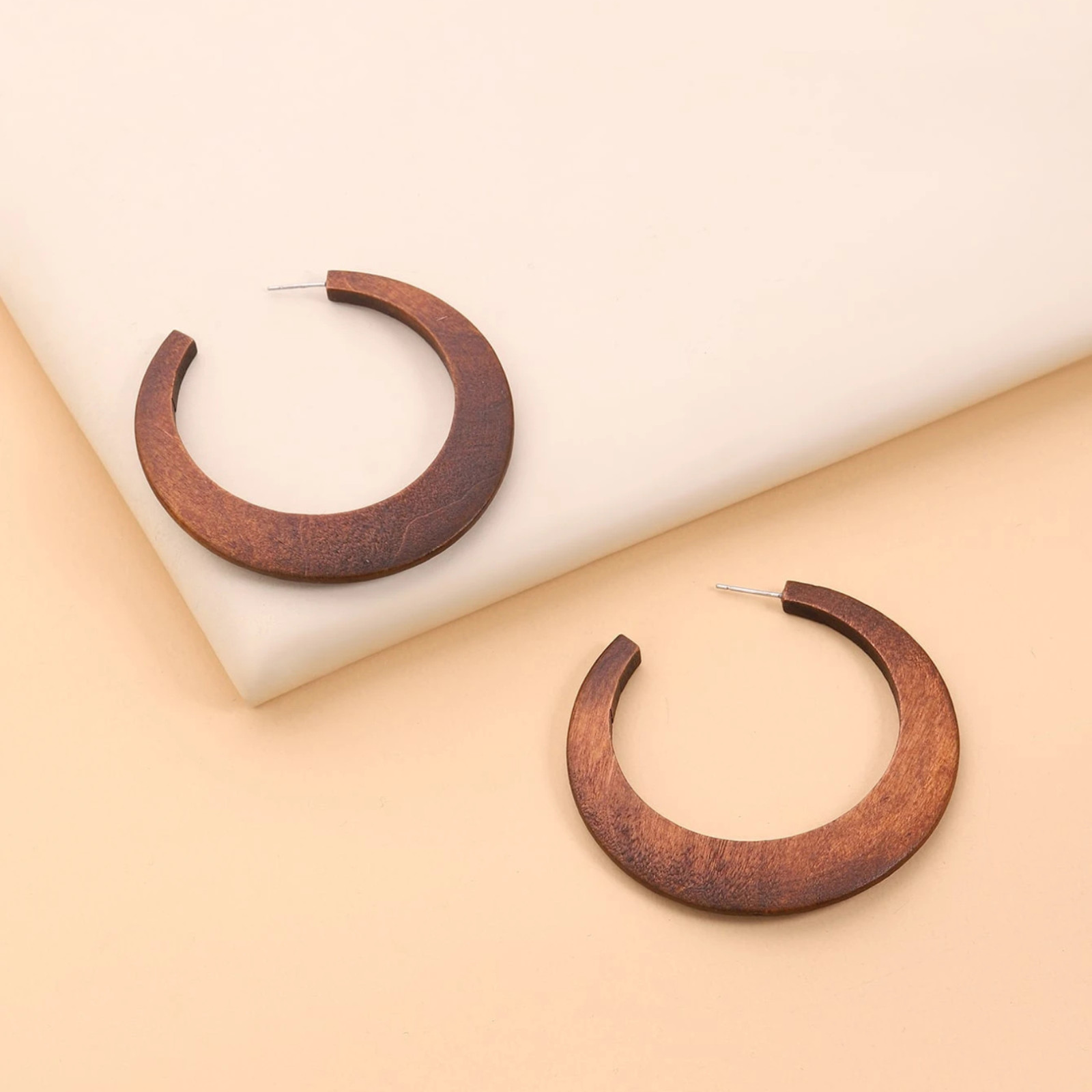 1 Pair Wooden Bead Hollow Round Earrings Drop/Dangle Ear Stud For Women