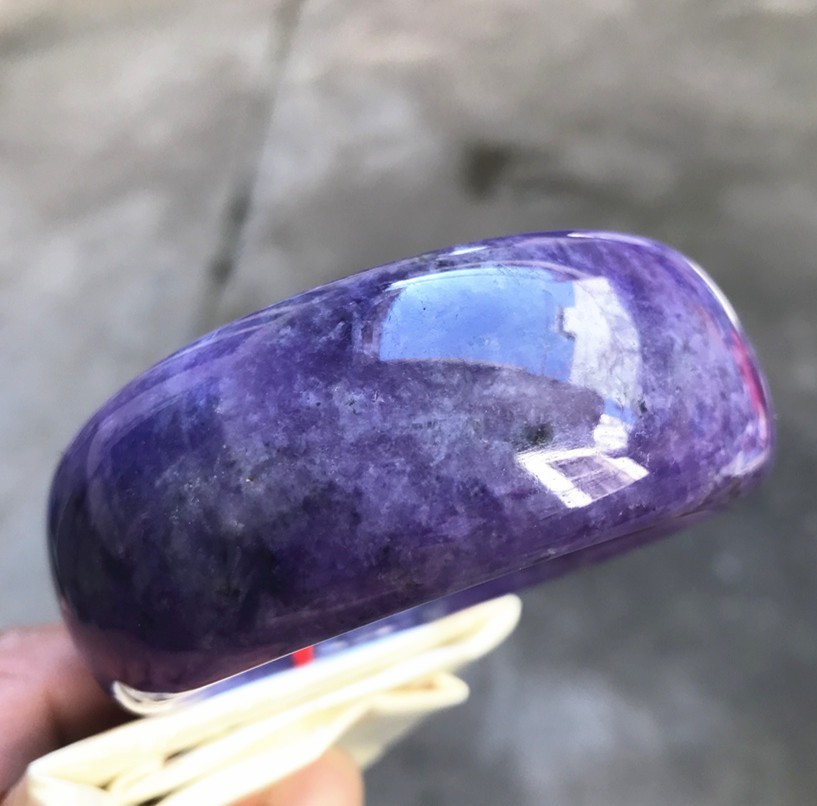 63.5MM Natural Ice Lavender Jadeite Jade Bracelet Burma Wide Jade Bangle