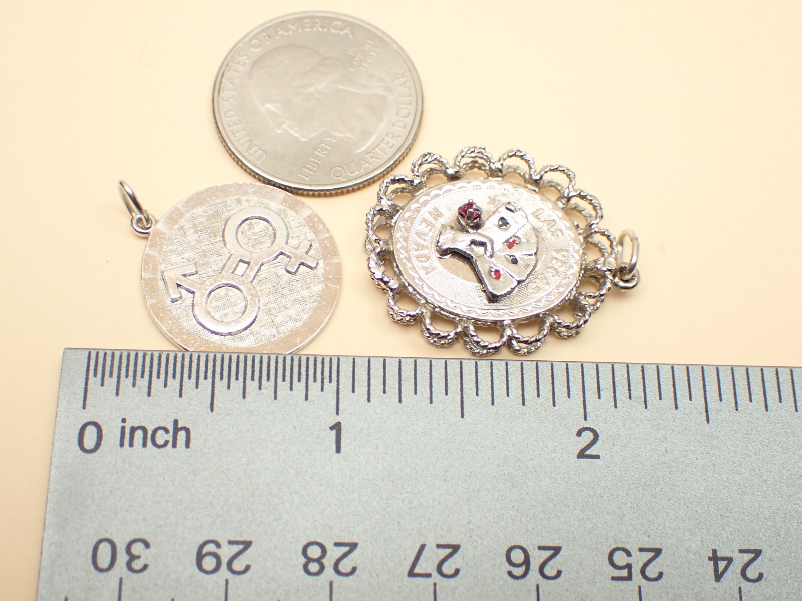 2 Vintage Sterling Silver Charms Las Vegas Nevada & Male and Female 8.0g