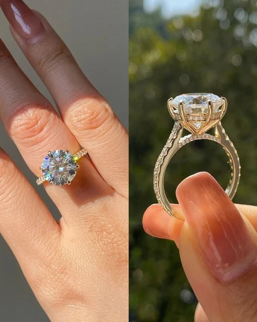 2Ct Round Cut Real Moissanite Solitaire Engagement Ring 14K White Gold Plated