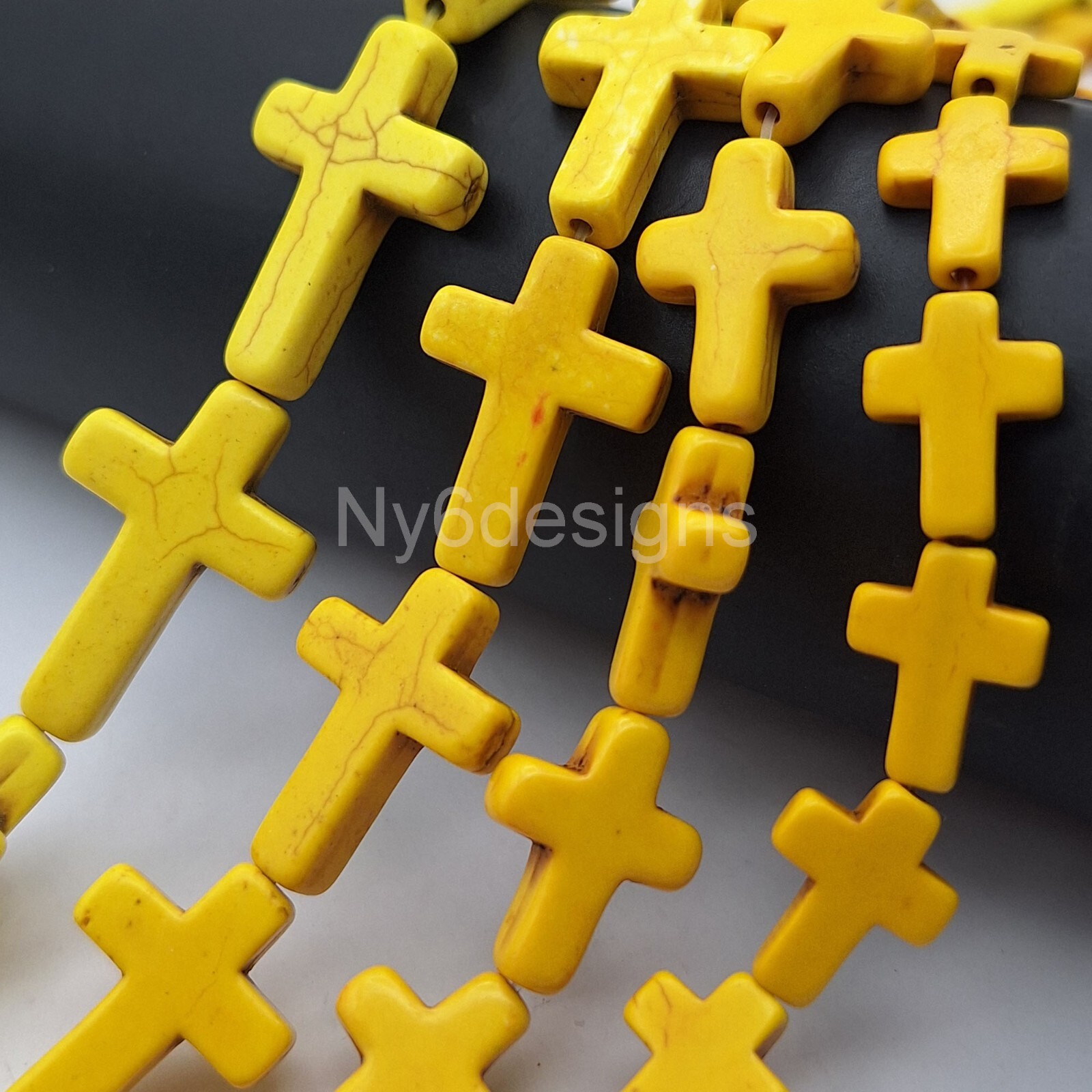 Yellow Cross Bead Turquoise Howlite Magnesite Cross Loose Beads 15″ Wholesales