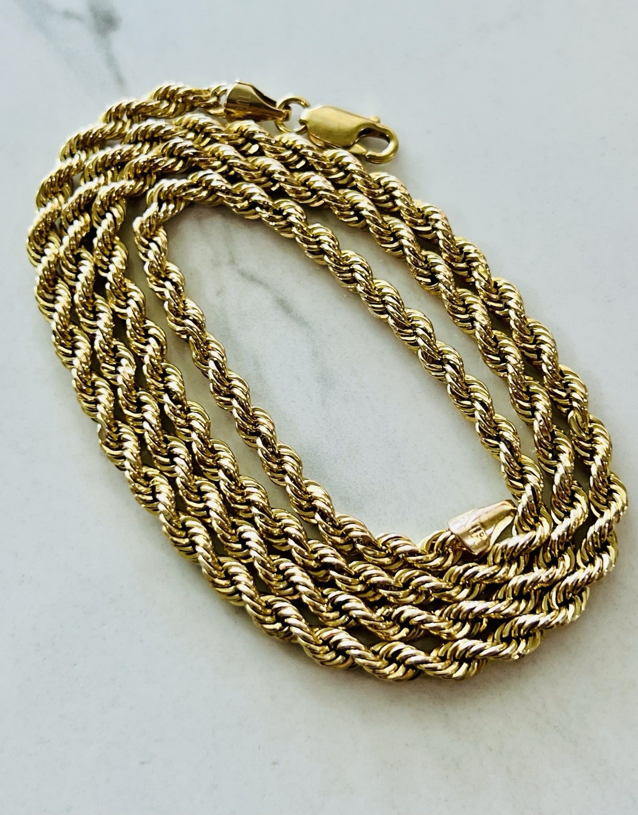 10K Yellow Gold Hollow Rope Chain 23” 3.7mm 7.40 Gram