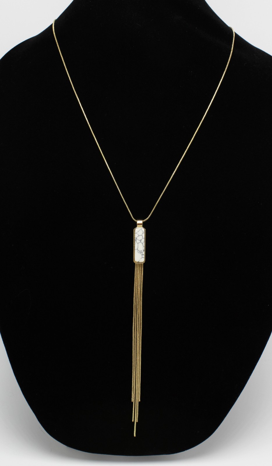 New Gold Tone Howlite Tassel Pendant Necklace #N2704