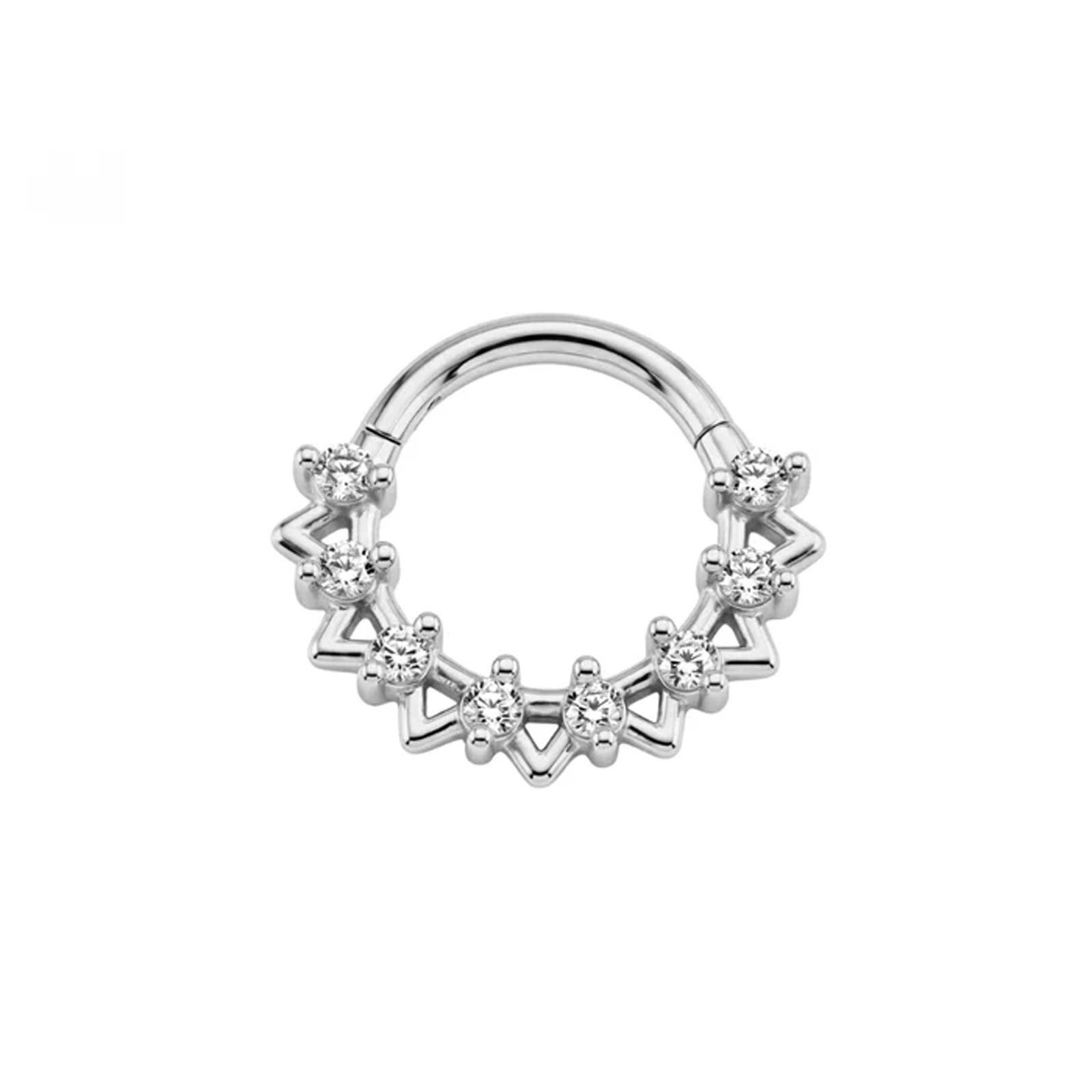 G23 Titanium Sunray CZ Hinged Segment Clicker Ring for Septum Nose Helix Daith