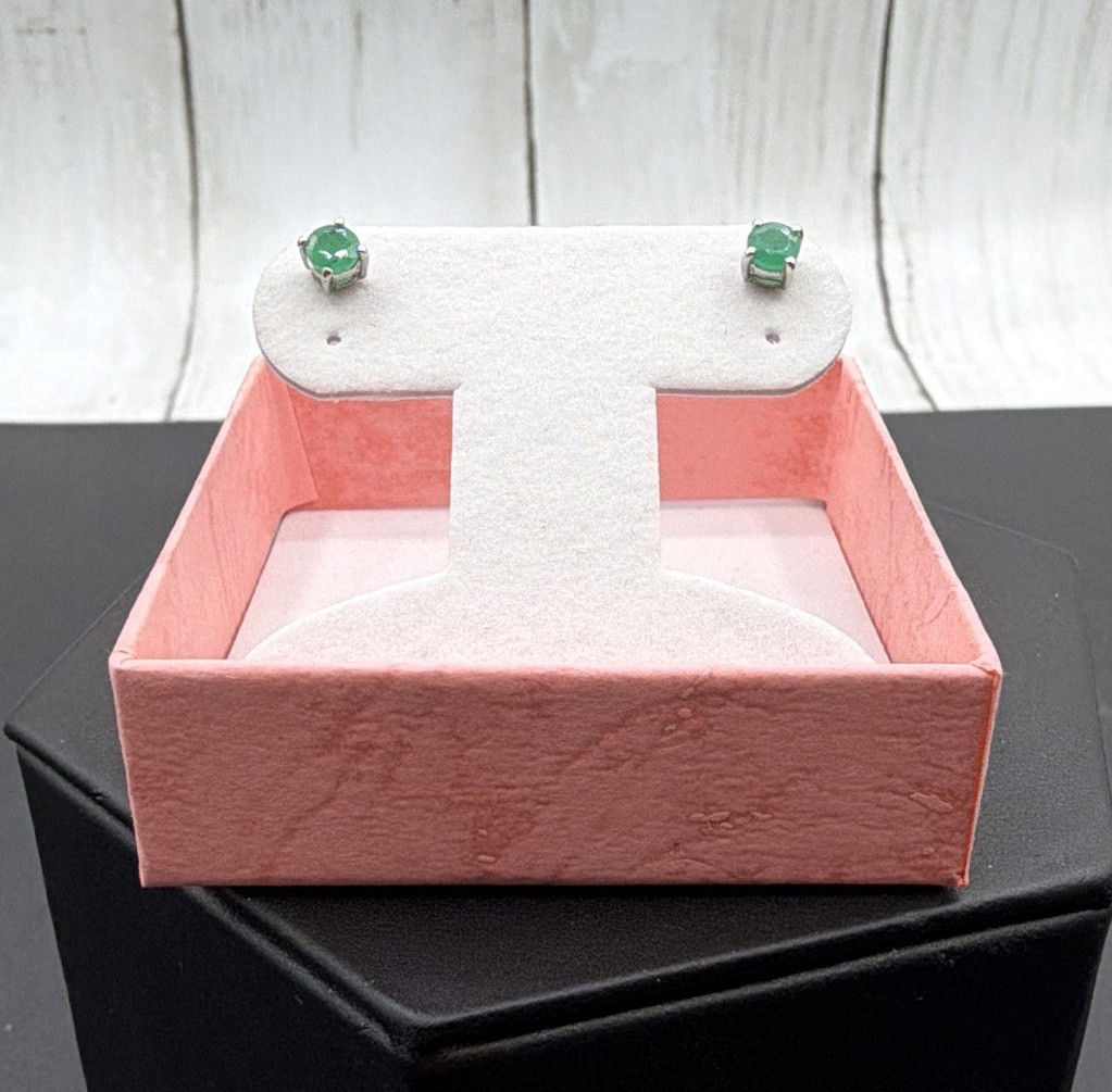 925 SS RH Natural Emerald Earrings .50ct TW