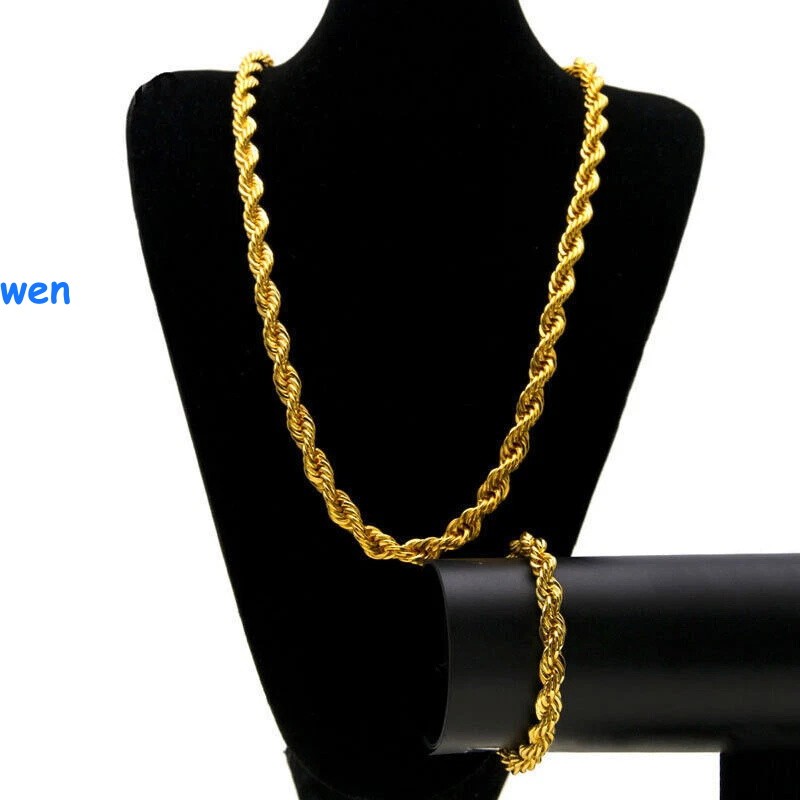 Hip Hop Gold Plated Stainless Steel Rope Link Chain Necklace Jewelry