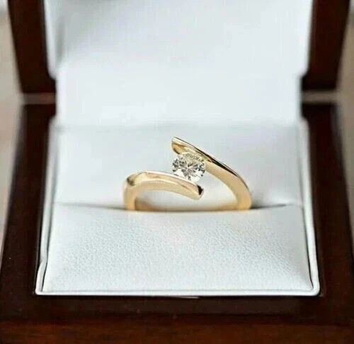 2Ct Round Cut Lab Created Diamond Solitaire Bypass Ring 14K Yellow Gold Plated