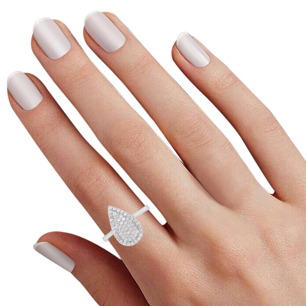 Round Cubic Zirconia Teardrop Ring 14K White Gold Plated Sterlg Silver Size 8