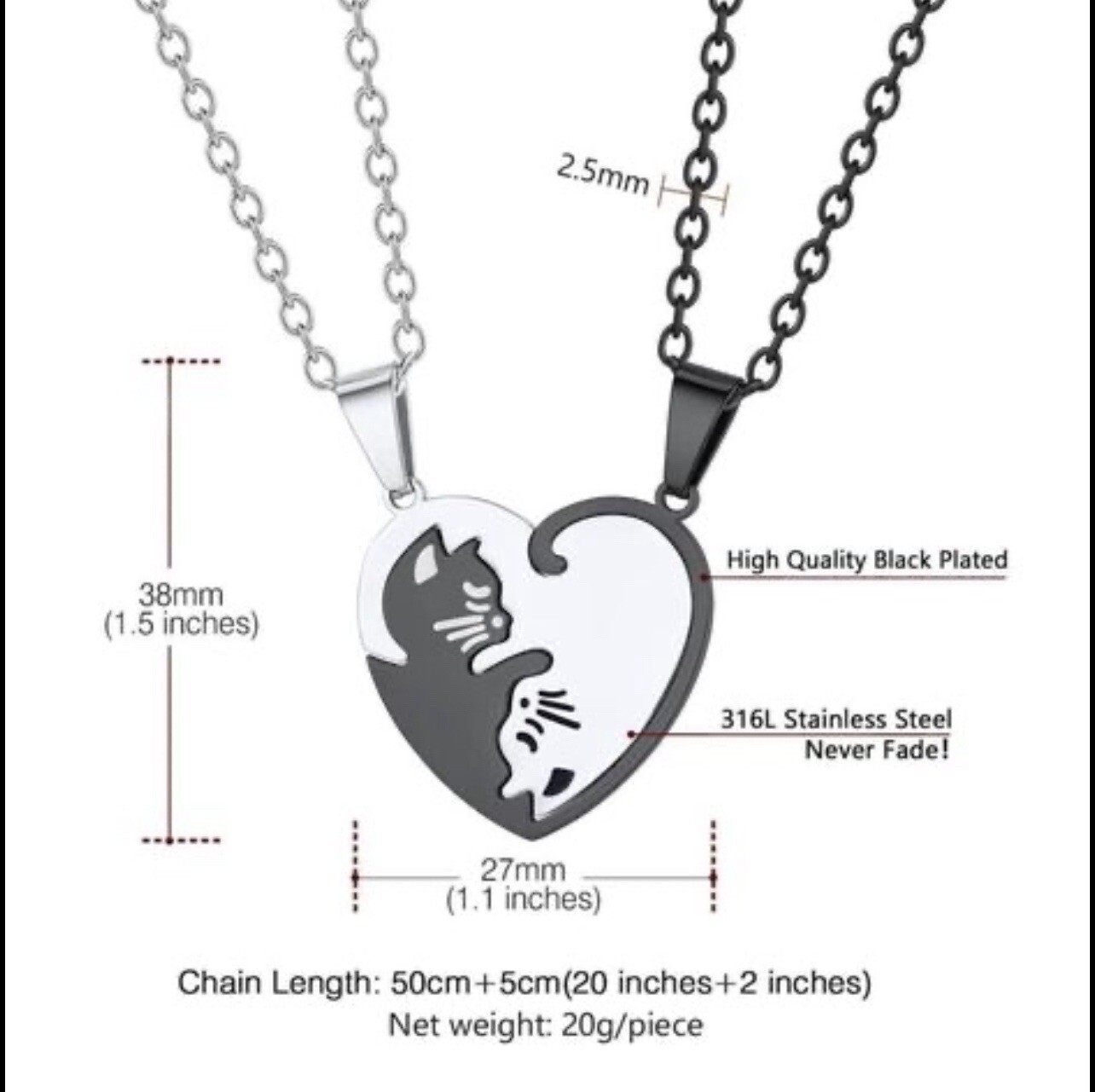 Yin & Yang Cat Necklaces 2 Pieces 💔 Available In Black & Silver & Gold & Silver