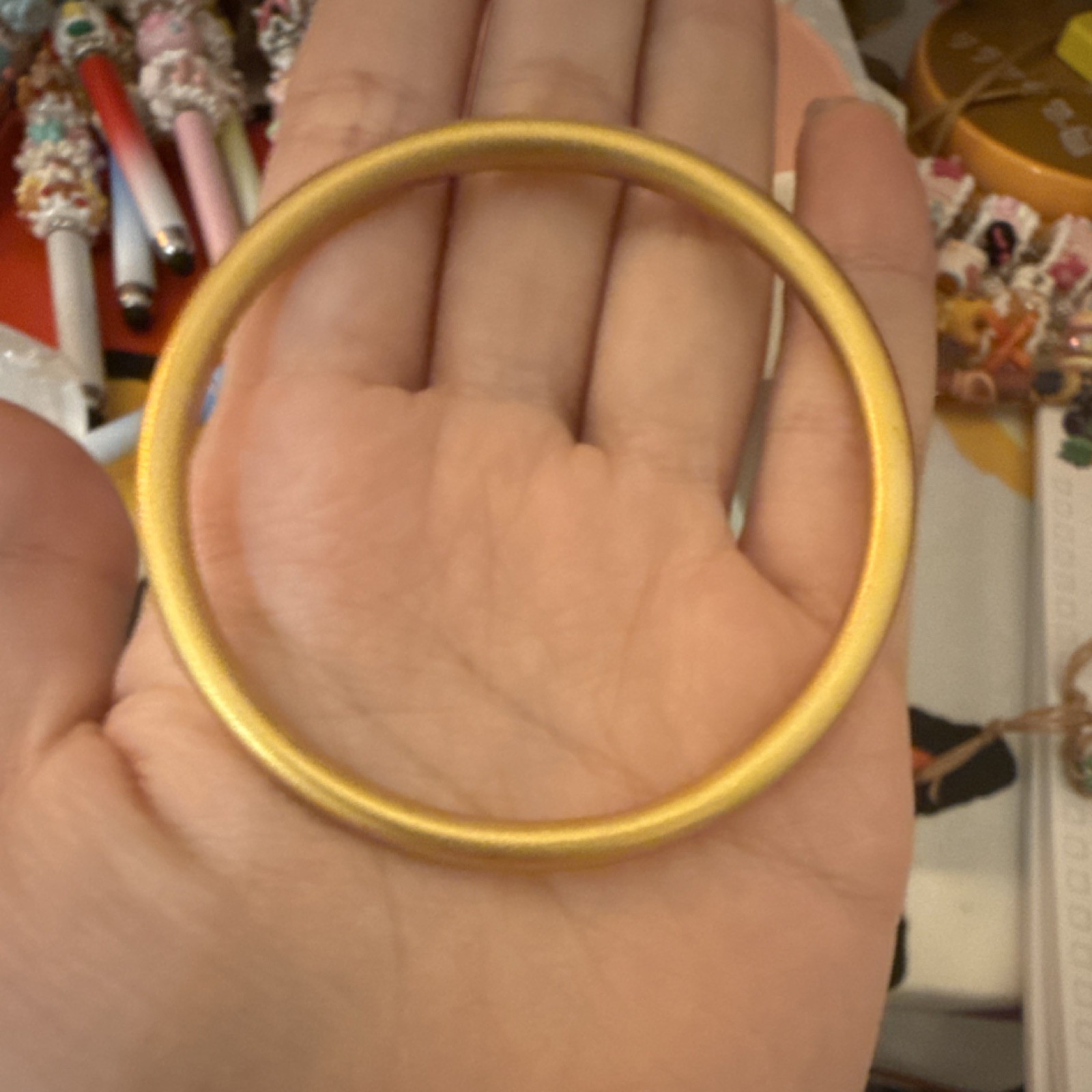 Gold Tone Metal Bangle Bracelet, Round Shape, 2.8 in Length
